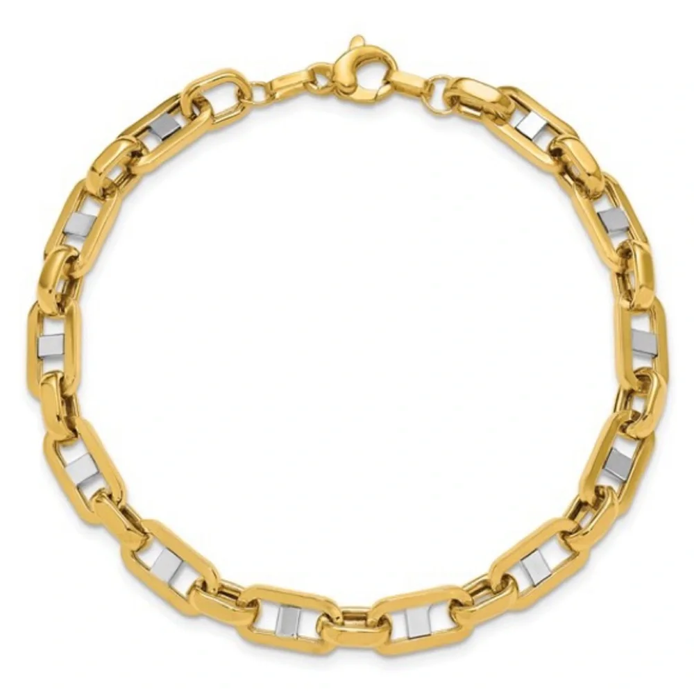 Leslie's 14K with White Rhodium Polished Fancy Flat Anchor Men's Link Bracelet